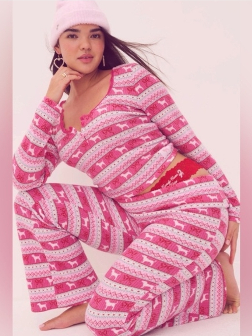 PINK X LoveShackFancy Pink & White Striped Dog-Print Pajama Set